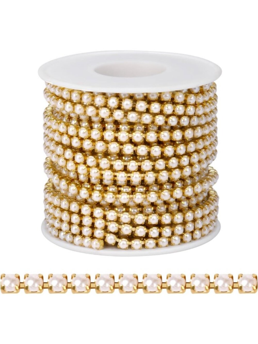 Gold Pearl Trim Chain Roll - 10 Yards, 4MM Beaded Cup Chain for Crafts & DIY